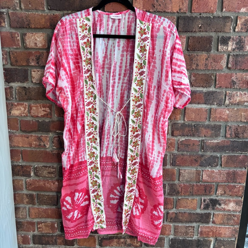 Elixir womens embroidered kimono layering festival cardigan pink M/L